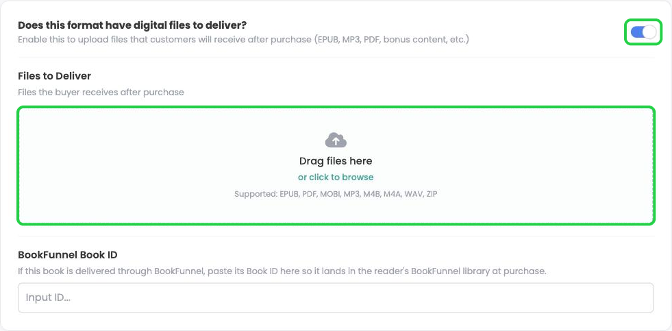 The digital files switch and the Files to Deliver box