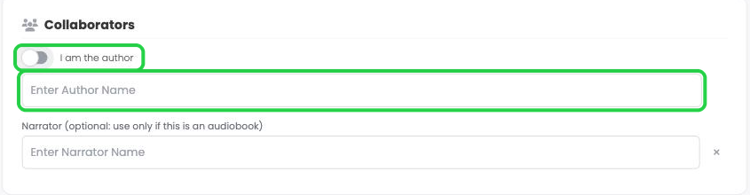 I am the author switched off, showing the Enter Author Name field