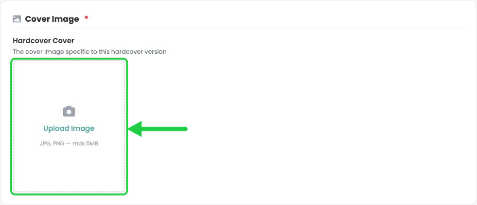 The Upload Image box for the Hardcover cover