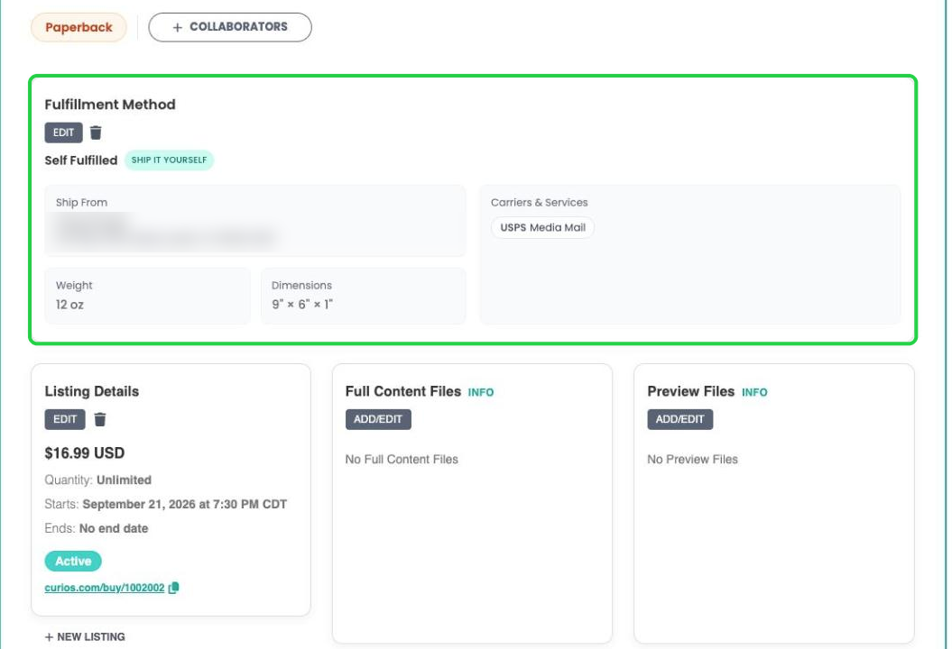 The Fulfillment Method box on the product page