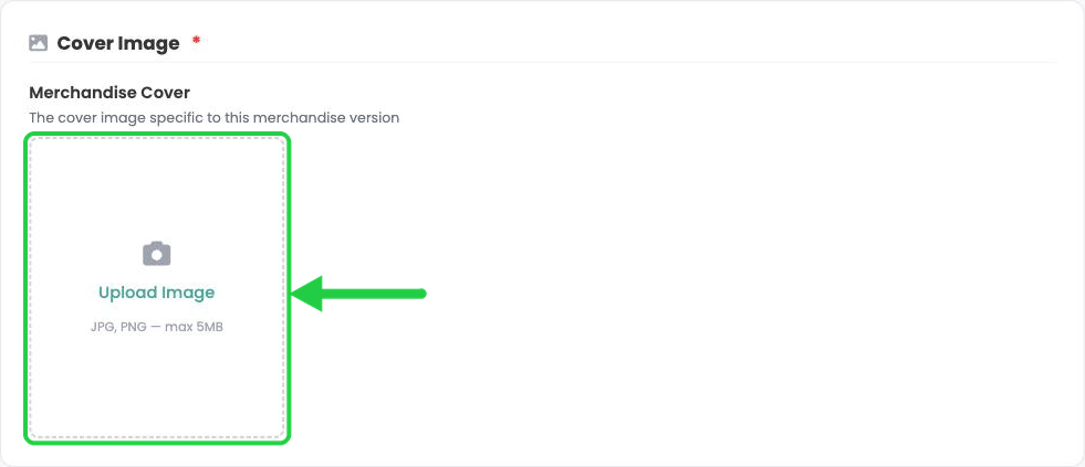 The Upload Image box for the Merchandise cover