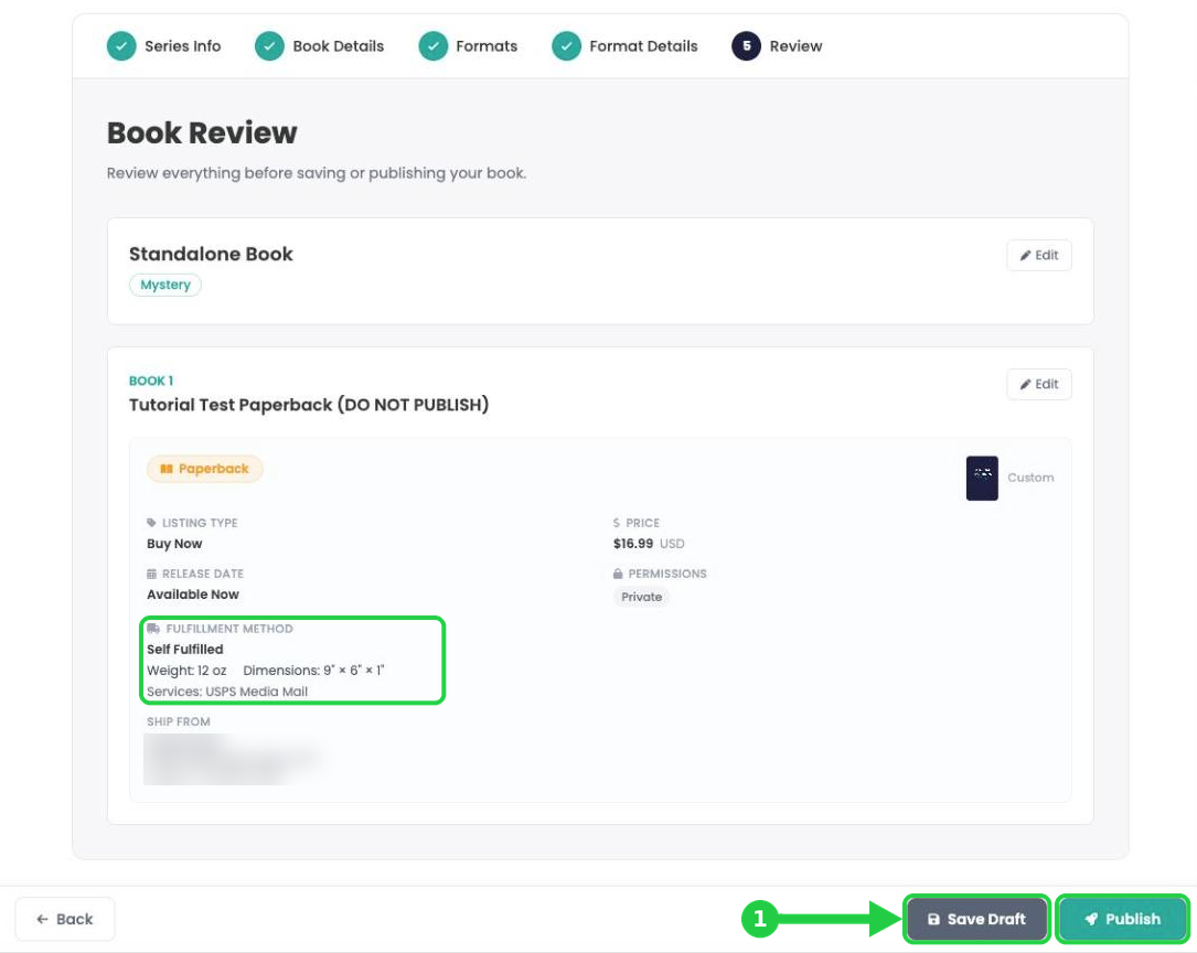 The Save Draft and Publish buttons