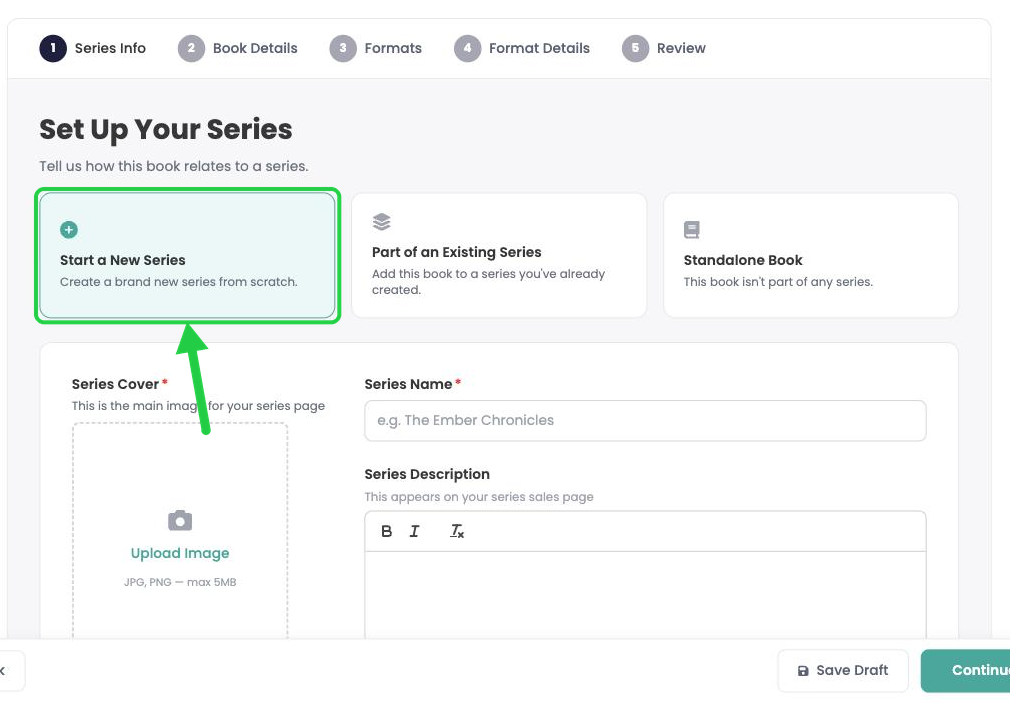 Start a New Series selected on the Set Up Your Series page