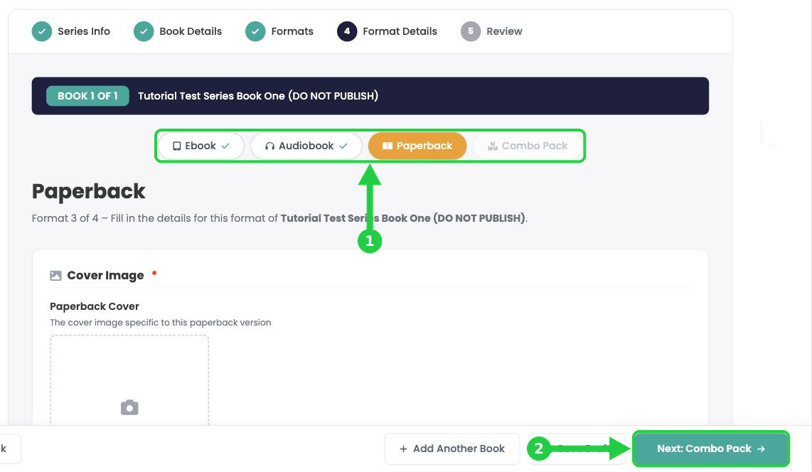 Format tabs with check marks, and the Next: Combo Pack button