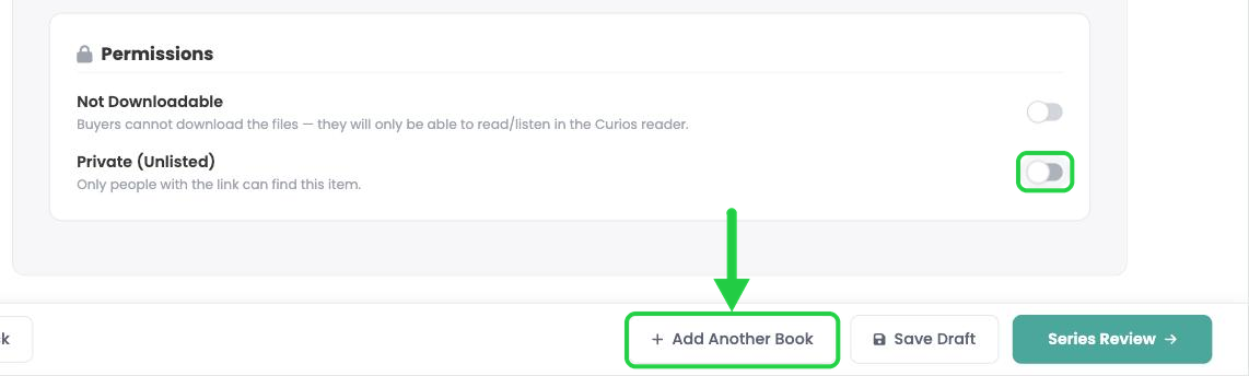 The Add Another Book button at the bottom of the format page