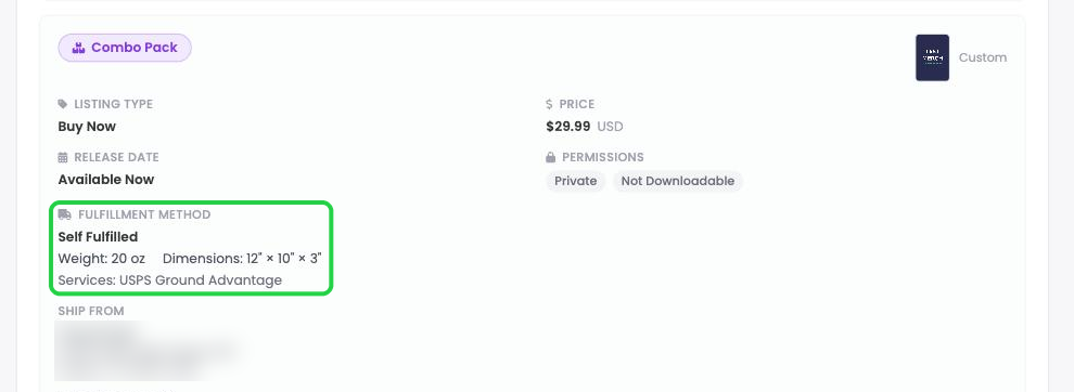 The combo pack on the review page, showing its self-fulfilled shipping details