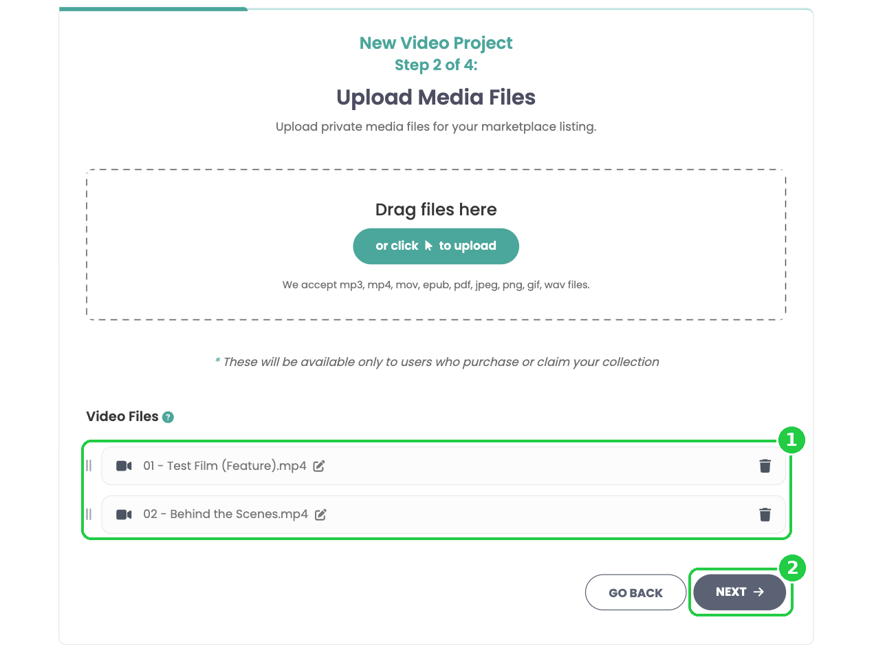 A feature film and a behind the scenes extra listed under Video Files