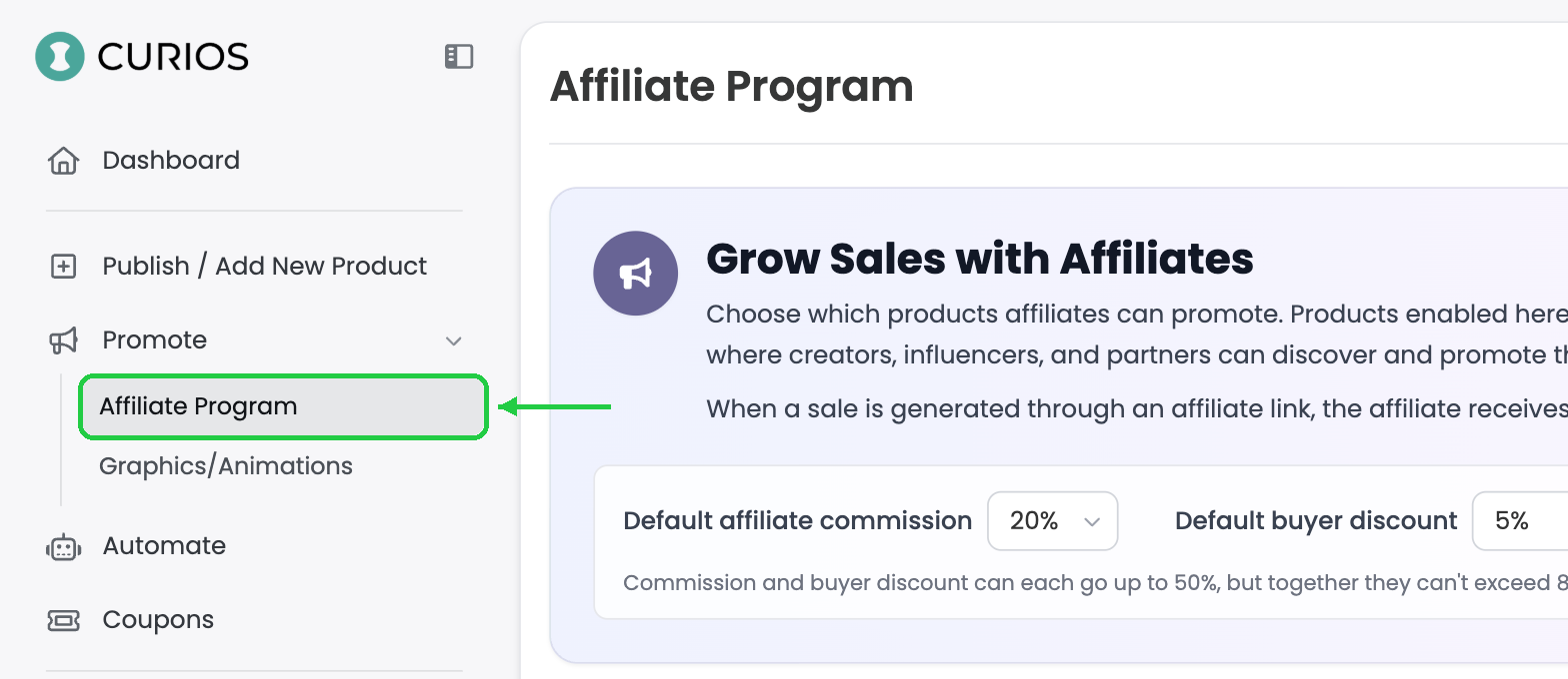 Affiliate Program under the Promote menu in Creator Studio
