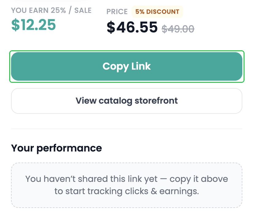 The Product details panel with Copy Link highlighted