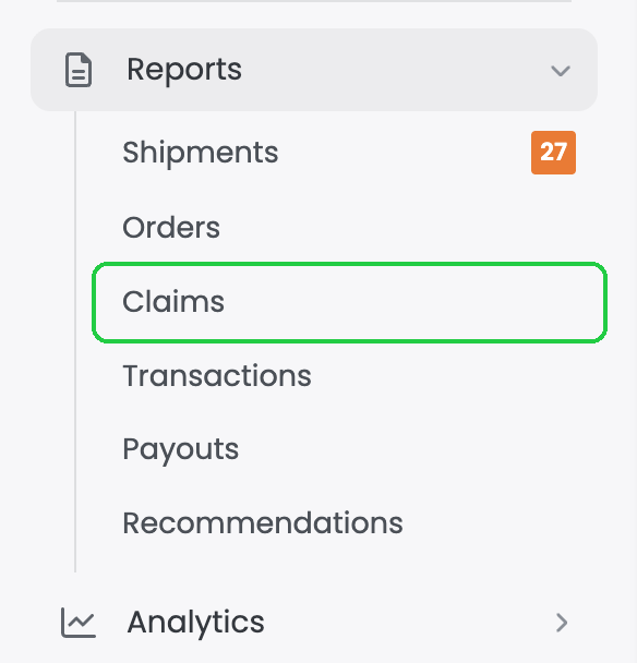 Claims under Reports in the left menu
