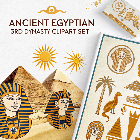 Ancient Egyptian 3rd Dynasty Clipart Set – Pharaohs, Pyramids & Hieroglyphs Digital Stickers