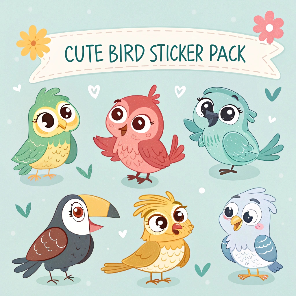 Cute Bird Sticker Pack &ndash; Inspired Digital Stickers (9 Unique Birds)
