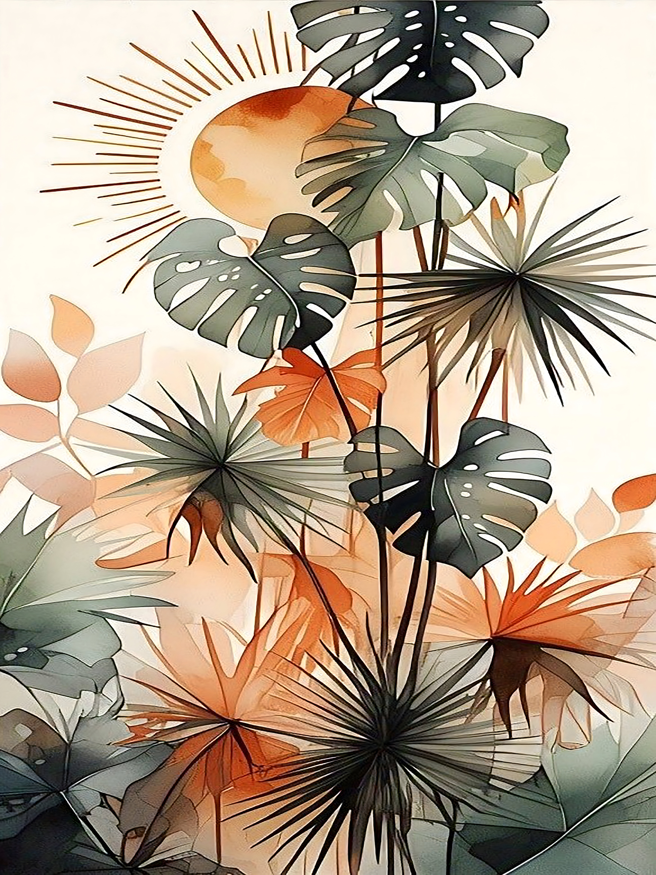 Tropical Harmony: Boho Minimalist Wall Art with Natural Elegance"