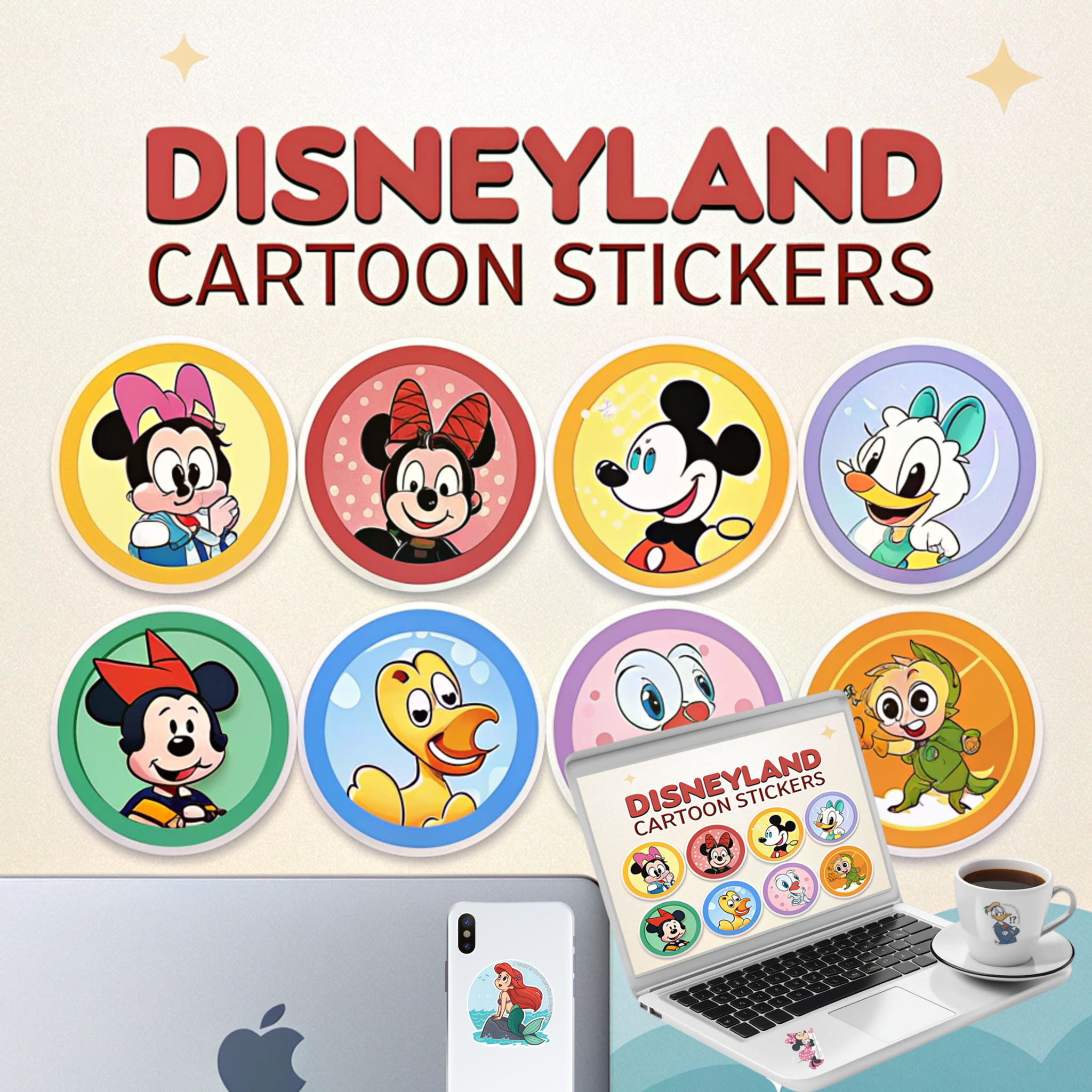 Disneyland Cartoon – 10 Cute Disney Character Stickers (Digital Download, PNG)