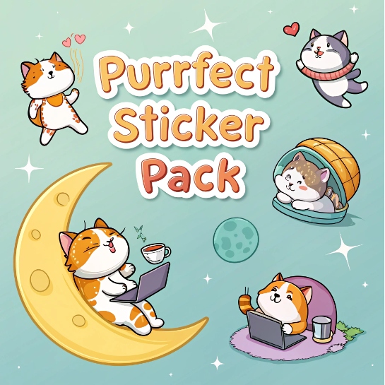 Purrfect Sticker Pack &ndash; 10 Adorable 3D Cat Stickers (Digital Download)